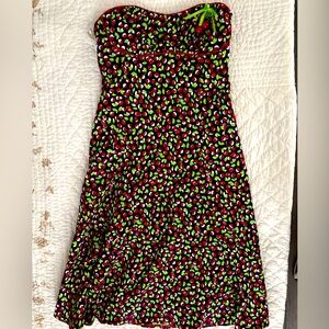 Nanette Lepore Strapless Cherry Print Dress with Cherry detail - Size 2